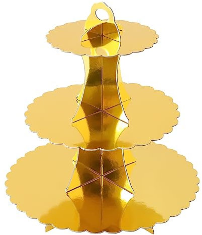 Soleebee Tortenständer aus Karton, 3 Etagen Cupcake Ständer Dessert Turm Halter Muffinständer Partyzubehör für Geburtstag Hochzeit Party Kuchen Torten Brötchen Etagere (1 Stück, Gold)