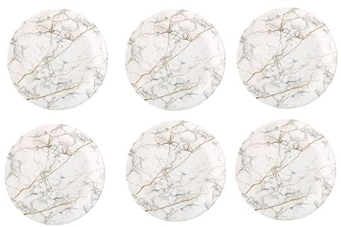 Nobel Melamine Dinner Plates, Side Plate, Unbrakeable, Flat Bottom Everyday Use Pack of 6 (Gold Marble Effect-Dinner 26 cm)