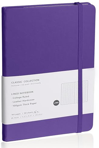 EMOMAS Lined Journal Notebook, (Purple), 160 Pages, Medium 5.7 inches x 8 inches - 100 gsm Thick Paper, Hardcover