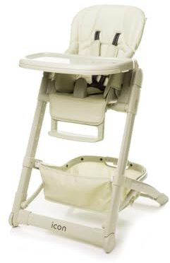 4BABY Icon Hochstuhl, Kinderhochstuhl, für Kinder bis 3 Jahre, 0-15 kg, Rückenlehne Verstellbar und Klappbar (Beige)