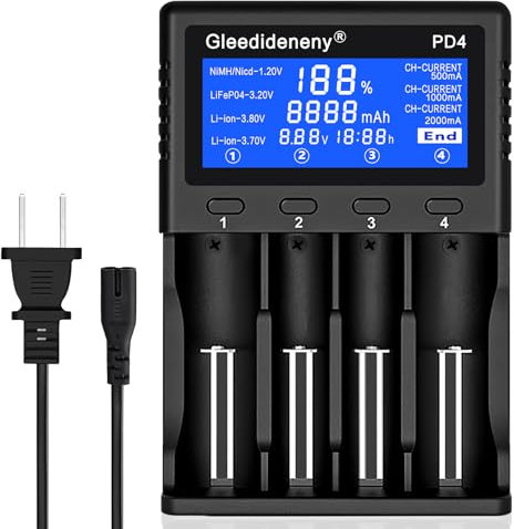 Gleedideneny Chargeur de batterie 18650, chargeur universel avec écran LCD pour piles rechargeables 3,7 V 3,8 V 3,2 V 26650 20700 18650 18350 17670 17500 16340(RCR123) 14500 1,2 V AA AAA SC C