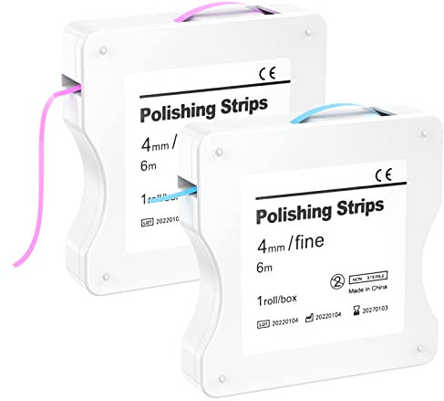 Zahn Schleifpapier, AISEELY 2 Stück Dental Polierstreifen, Fein Größe - 4mm Breite - 6M/Rollen/Box, Zahnschleifpapier Interdental Schleifwerkzeuge zum Polieren von Zähnen (Blau Rosa-2 Stück)