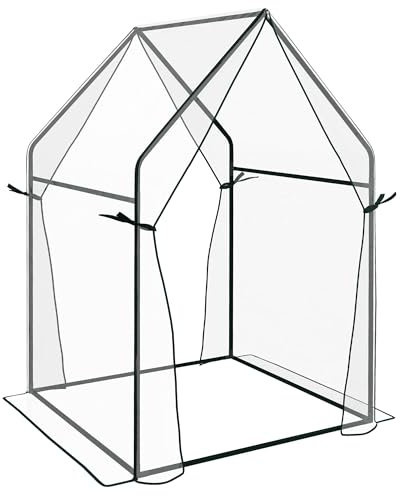 Outsunny Foliengewächshaus, Gewächshaus, Treibhaus mit Doppeltür, Winddichtes Tomatenhaus, Pflanzenhaus für Garten, PE, Transparent, 90 x 90 x 145 cm