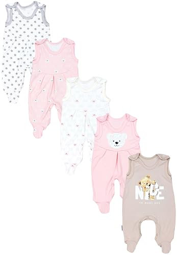 TupTam Baby Unisex Strampler mit Aufdruck Spruch 5er Pack, Farbe: Bärchen Rosa Weiß Sterne Grau Nice Teddy Beige, Größe: 80