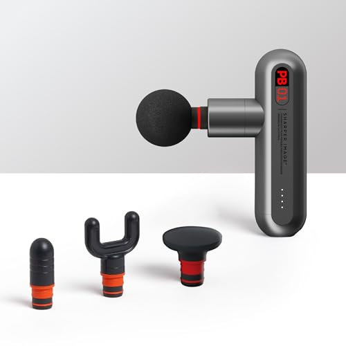 Sharper Image PowerBoost Move Portable Percussion Massage Gun - Electric Small Massager Gun with 4 Attachments & Speeds, Handheld Deep Tissue Vibrating Massager for Muscle Relief, Athlete Recovery