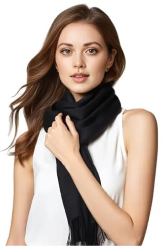LA FERANI Sommerschal Damen Kaschmir extra dünn Halstuch Stola 200x70 schwarz Umschlagtuch elegant für Sommer Saison stilvoll Business Style Hochzeit Geschenk für Sie (Schwarz)