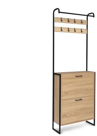 FACILITYS Vestiaire d'entrée avec Porte Manteau et Range Chaussures Effet Bois et métal