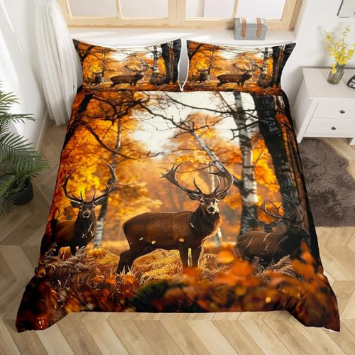 Homemissing Housse de Couette imprimé Cerf 220x240cm Ensemble de Literie pour Les Animaux de la Forêt pour Les Adolescents Brun Jaune Parure de Lit Jungle Elk pour Les Enfants décoré Chambre