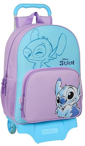 Safta STITCH SWEET - Mochila Escolar con Carro 905, Ideal para Niños de Diferentes Edades, Cómoda y Versátil, Calidad y Resistencia, 33x14x42 cm, Color Azul/lila