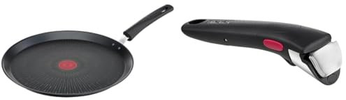 Tefal Poêle à crêpe 28 cm, Induction, Revêtement antiadhésif résistant aux rayures & Ingenio Poignée amovible noire, Empilable, Verrouillage sécurité 3 points