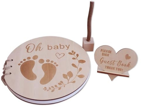 CSARPECT Baby Gästebuch, Erinnerungen DIY Einklebebuch Wünsche Holzschild mit 30 Seiten, Segen Für Das Baby Und Ratschläge, Geburtstag Taufe Dusche Geschenke Partys (1, Gartenform)