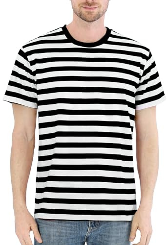 COSAVOROCK Herren Gestreifte Baumwolle Kurzarm T-Shirts Rundhalsausschnitt Basic Casual Top