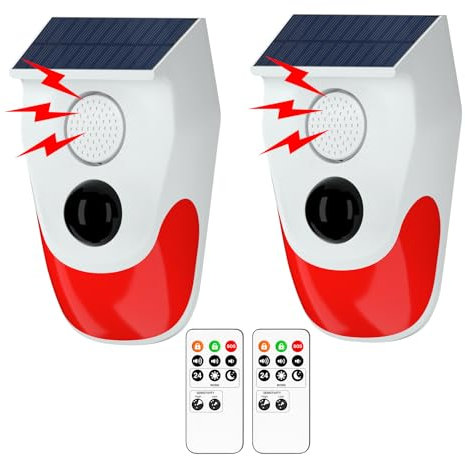 Chatthen Sistemas de Seguridad para el hogar, Alarma Solar con Sensor de Movimiento con monitoreo Remoto, Alarma de casa Exterior Resistente a la Intemperie, 120 dB, 24 Horas, 3 Modos, 2 Piezas