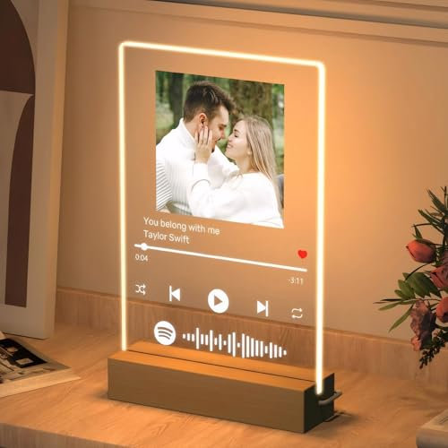 Rainsar Placa Spotify Personalizada con Foto, Lampara Spotify Personalizada con Luz, Cuadro Spotify Personalizado, Regalos Personalizados Originales para Parejas - 22x15cm