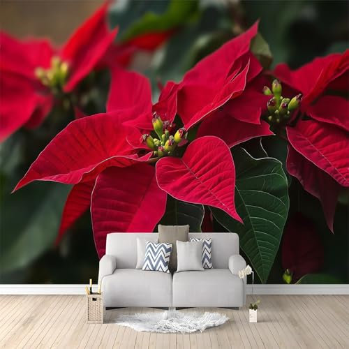 Tapete 3D Fototapete Rot Florales Muster 400x280 cm Vliestapete Wandtapete Wandbilder 3D Druck Foto Tapeten für Wohnzimmer Schlafzimmer Vlies Tapete Motivtapeten