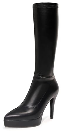 Stivali Alti Fino al Ginocchio con Punta affilata in Pelle PU Elastica da Donna, Stivali con Tacchi a Spillo, Stivali alla Moda Autunno Inverno, Stivali a metà Polpaccio