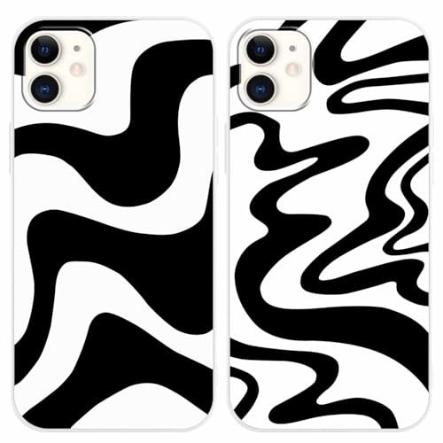 Pnakqil [2 Packs Wave Zebra Stripes Print Phone Case for iPhone 11 6,1, Liquid Silicone Shockproof Protection Case for Girls Women with Aesthetic Design Floral Patterns Soft Phone Cover, 10