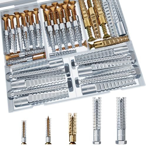 ZUYUEE Wall Plugs,84PCS 5 Sizes of Metal Expansion Toothed Wall Anchors,Screws and Wall Plugs Set,Concrete Anchors,and Wall Plugs for Brick