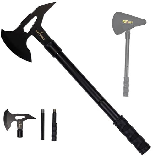 Xforst X-TM2 Ascia Compatta Doppia – Ascia da Campeggio e Bushcraft in 3 Parti | In Acciaio al Carbonio con Impugnatura Antiscivolo | Con Fodero Protettivo