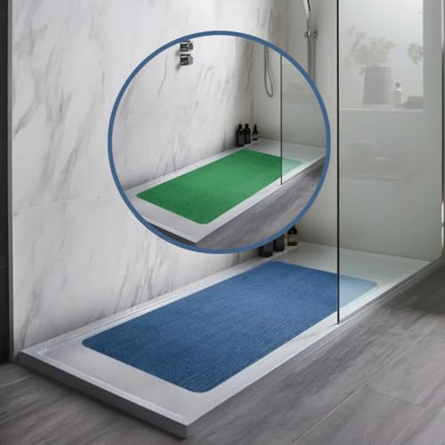 Nicoman Reversible Bath Mat Non Slip Anti Mold, Shower Mat for Tub Bathtub, Anti Slip Shower Mats for Inside Outside, Safety Washable Quick Drying Large Bath Matt (Blue/Green, 60x40cm)