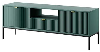 3E 3xE living.com Meuble TV 1 tiroir, 2 Portes, 3 étagères, Couleur Vert, Structure Noire, Dimensions : 154 x 56 x 39 cm – Design Naturel