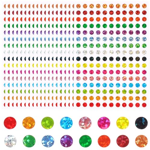 HonGien 3520Pcs Shiny Sticky Dots Coloured Dot Stickers Circle Self Adhesive Labels Laser Colorful Circle Dot Stickers Sparkle Color Coding Labels for Classroom Office Home DIY 20 Sheets