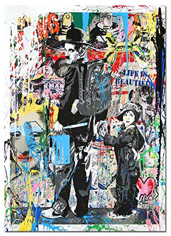 GLWDMB Pop-Art, modernes Leinwandgemälde, Charlie Chaplin, bunte Banksy-Graffiti-Kunstdrucke, Kinder-Ölgemälde, moderne Wandposter, Kinderzimmer-Dekoration für Zuhause - Ungerahmt, 1 Stück