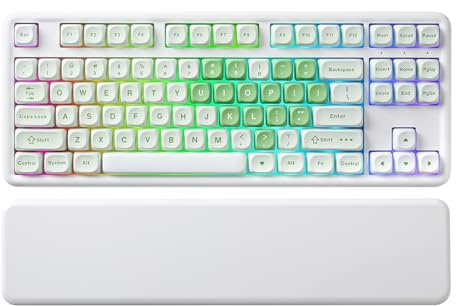 YUNZII B87 TKL Kabellose Mechanische Tastatur(Matcha Grün, Cocoa v2 linear) | QMK/VIA, Wrist Rest, Software Custom Gaming Tastatur, Gasket RGB mit MOA Keycaps, NKRO, BT5.0/2.4G/USB-C für Win/Mac