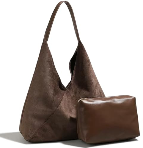 Gluckstar Damen Shopper Tasche, Mittelgroße Handtasche, Schultertasche | 2er Set Aus Künstlichem Wildleder, Mit Separatem Make-up Beutel, Eleganter Begleiter Für Büro, Alltag Und Reisen