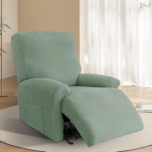 XJJAUGKLY 4er Set Sesselschoner für Relaxsessel, All-Inclusive Stretch Sessel üBerzug, Waschbar Sesselbezug mit Taschen, Sessel Bezug, Sofabezug, für Fernsehsessel Liege Sessel (Kieferngrün)
