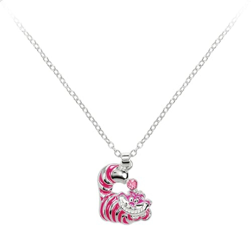 Disney Collier avec pendentif en forme de chat du Cheshire Alice au pays des merveilles plaqué argent avec pierre étincelante
