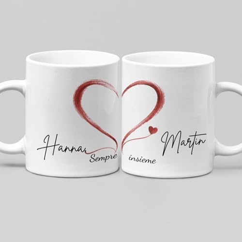 Generico Set di 2 Tazze Coppia Personalizzate con Nomi – “Sempre Insieme” – Regalo Romantico per Lui e Lei, Fidanzati, Anniversario, Idee Regalo Coppia