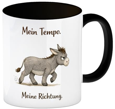 speecheese Kaffeebecher in schwarz Eddi Esel Mein Tempo Meine Richtung | lustige Tasse mit Spruch für Tierliebhaber Tierfans