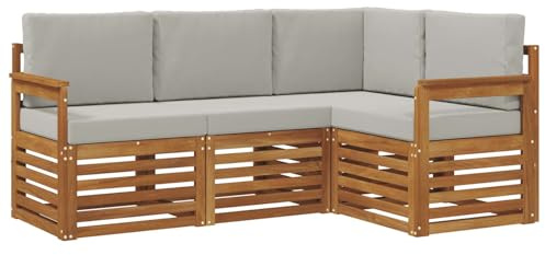 vidaXL Sofagarnituren 4 pcs Natürlich und Hellgrau Massivholz Akazie, Outdoor Sofa, modernes Möbel, robuster Terrassen-Lounge, Garten, Sitzgelegenheit für Wohnzimmer-Set