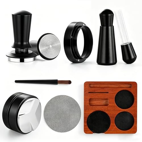 NPOIAUG Espresso Zubehör Set 7tlg. – WDT Tool, Tamper, Distributor, Dosierring & Tamperstation | Barista Set aus Edelstahl für Siebträgermaschinen | Schritt-für-Schritt Zubehör für Café(51mm)