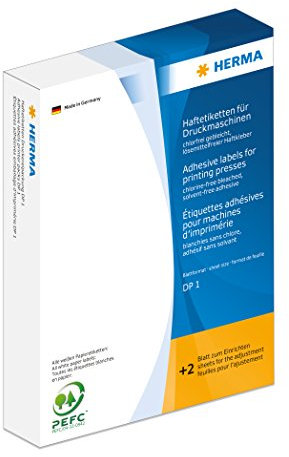 HERMA 3100 Haftetiketten für Druckmaschinen rund, 1000 Stück, Ø 40 mm, Blattformat 168 x 120 mm, DP1, selbstklebend, mit Greifer- und Anlagerand, matt, blanko Papier Klebeetiketten Aufkleber, weiß