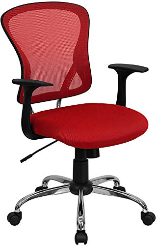 Flash Furniture Alfred Bürostuhl mit Netzstoff, mittlere Rückenlehne, Chrom-Boden und Armlehnen, Rot