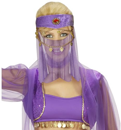Widmann 8453H - Kopfschmuck mit Schleier, Lila, Orient, Bauchtanz, Hut, Kopfschmuck, Accessoire, Karneval, Mottoparty