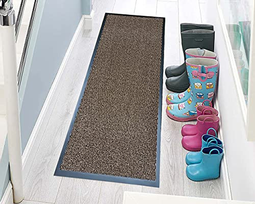 TrendMakers Hardwearing Heavy Duty PVC Edge Pile Top Rubber Barrier Mat Entrance Door Kitchen Floor Runners Mats Rugs | 60cm x 180cm | Beige/Black | POLYPROPYLENE PILE