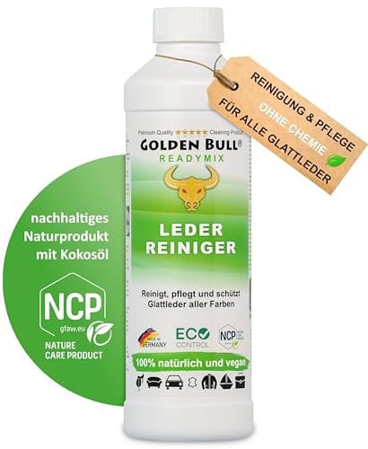 Golden Bull® Lederreiniger & Lederpflege für Ledercouch 500ml [STARK - VEGAN - OHNE Chemie] Leder Reiniger mit natürlichem Kokosöl für nachhaltige Reinigung & Pflege von Autositz Sofa Couch Jacke