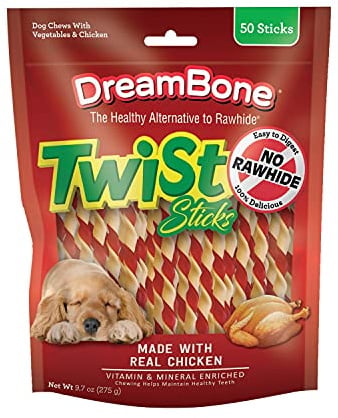DreamBone Twist Sticks Chews for Dogs, Treat Your Dog to Easy-to-Digest Rawhide-Free Chews Made with Real Vegetables and Chicken, 50 Count