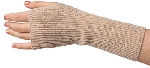 Prettystern Gerippte Damen Kaschmir-Wolle Fingerlose Pulswärmer handgelenk-wärmer Hand-Stulpen Cashmere Halb-Handschuhe Beige