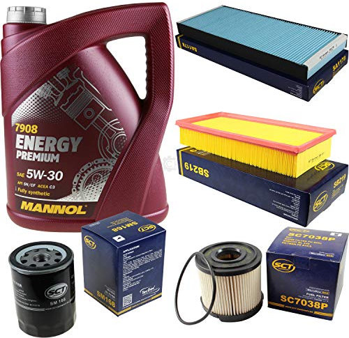 Filter Set Inspektionspaket 5 Liter MANNOL Motoröl Energy Premium 5W-30 API SN/CF SCT Germany Innenraumfilter Luftfilter Ölfilter Kraftstofffilter