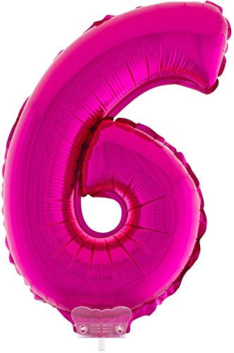 Das Kostümland Zahlen Folienballon 41 cm mit Stab - Pink Zahl 6