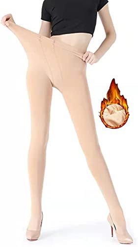 JEPOZRA Collant Invernali Termiche Donna Collant Velluto Spesso Vita Alta Coprenti Calzamaglia Donna Leggins Foderati in Pile(Beige,L-XL)