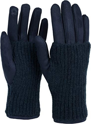 styleBREAKER Kuschelige Damen Touchscreen Handschuhe mit abnehmbaren Strickstulpen, warme Winterhandschuhe für eisige Tage 09010022, Farbe:Dunkelblau