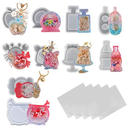 iSuperb 10PCS Schüttlerharzform und 5PCS Kunststoffdichtungsfolie für Harz, Silikonform Resin Shaker Mold Harzaufkleber Transparente Plastikfolien DIY Schmuckhandwerk Schlüsselbund