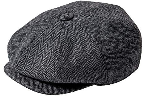 JANGOUL Herren Wollmischung, 8 Paneele, Newsboy Cap Tweed Cabbie Hat Snap Brim - Grau - 59 EU