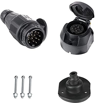 BEIJISTAR Anhängerstecker 13 Polig & Anhängersteckdose 13 Polig mit Gummidichtung, 12V Wasserdichter 13 Poliger Anhängerstecker und Steckdose, für LKW RV Autos Boot Anhänger Zubehör