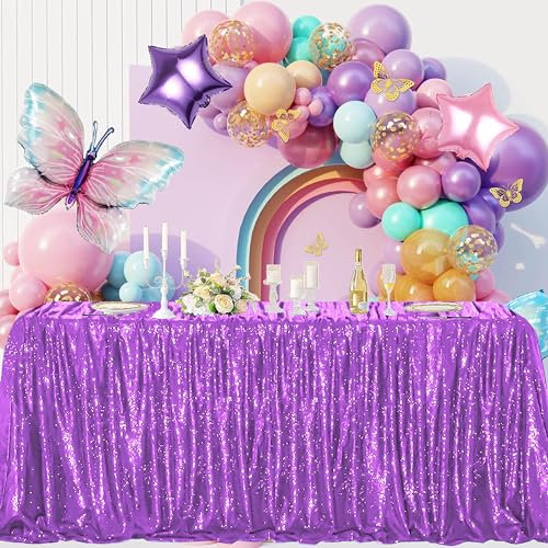 FYLEDAEE Hellviolette Pailletten-Tischdecke, rechteckig, 228 x 332 cm, glitzernd, schimmernd, Dessert, Süßigkeitentisch, für Hochzeit, Babyparty, Geburtstag, Party, Abendessen, glitzernde Tischdecke